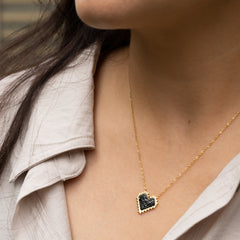 Heart Crystal Black 18K Gold Stainless Steel Anti Tarnish Necklace Pendant Chain For Women