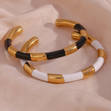 Two Tone Enamel Black 18K Gold Stainless Steel Anti Tarnish Cuff Bracelet For Women