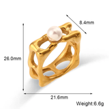 Aphrodite Square Pearl White 18K Gold Stainless Steel Anti Tarnish Ring For Women