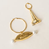 Pout And Poise Pearl White 18K Gold Brass Anti Tarnish Hoop Dangler Earring For Women