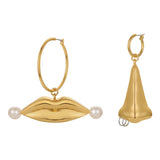 Pout And Poise Pearl White 18K Gold Brass Anti Tarnish Hoop Dangler Earring For Women
