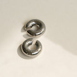 Beaten Dented Silver Stainless Steel Anti Tarnish Ear Cuff Stud Earring For Women