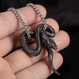 Snake Silver Black Stainless Steel Anti Tarnish Necklace Pendant Chain For Men