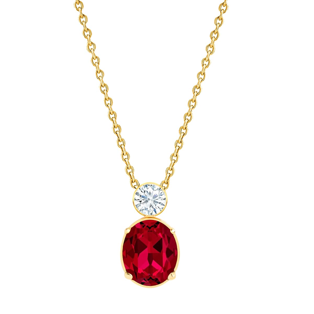 Oval Cut Ruby Red Rose Silver Yellow Gold CZ Brass Pendant Chain