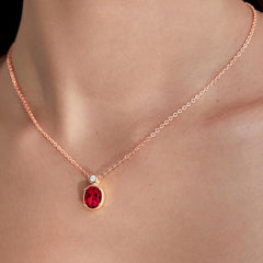 Oval Cut Ruby Red Rose Silver Yellow Gold CZ Brass Pendant Chain