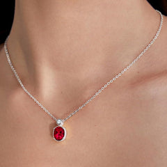 Oval Cut Ruby Red Rose Silver Yellow Gold CZ Brass Pendant Chain