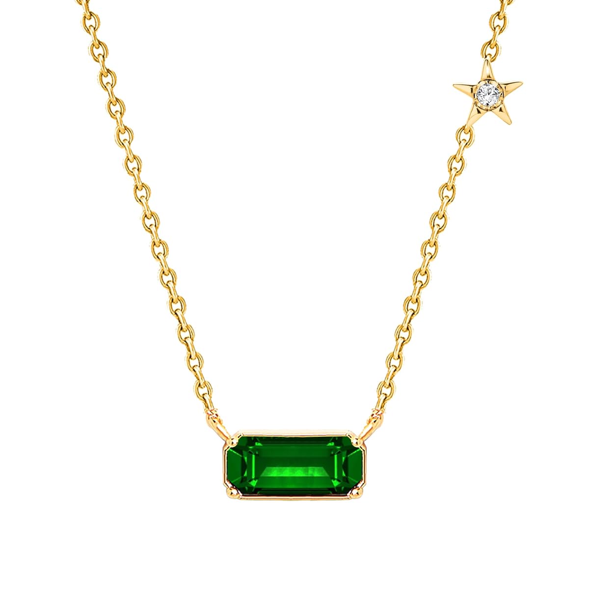 Emerald Rectangular Star Rose Silver Gold Plated CZ Brass Pendant Chain