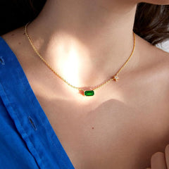 Emerald Rectangular Star Rose Silver Gold Plated CZ Brass Pendant Chain
