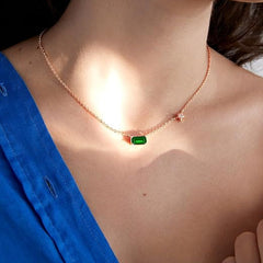 Emerald Rectangular Star Rose Silver Gold Plated CZ Brass Pendant Chain