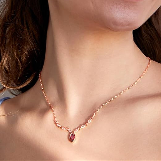 Elegant Marquise Cut Rose Silver Gold CZ Anti Tarnish Brass Necklace