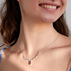 Elegant Marquise Cut Rose Silver Gold CZ Anti Tarnish Brass Necklace
