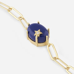 Round Blue with Star Rose Silver Yellow Gold Plated CZ Brass Bracelet
