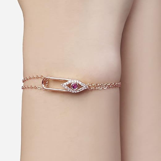 Pink Evil Eye Rose Silver Gold Plated CZ Anti Tarnish Brass Bracelet