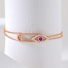 Pink Evil Eye Rose Silver Gold Plated CZ Anti Tarnish Brass Bracelet