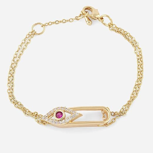 Pink Evil Eye Rose Silver Gold Plated CZ Anti Tarnish Brass Bracelet