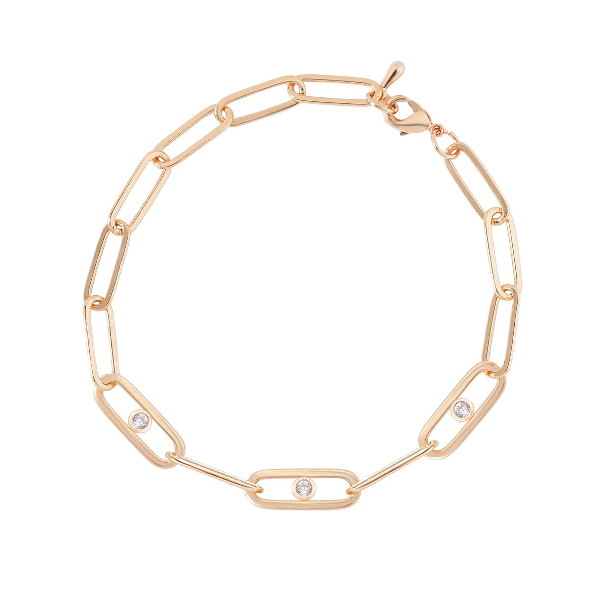 Minimal Oval Link Chain Rose Silver Gold CZ Anti Tarnish Brass Bracelet