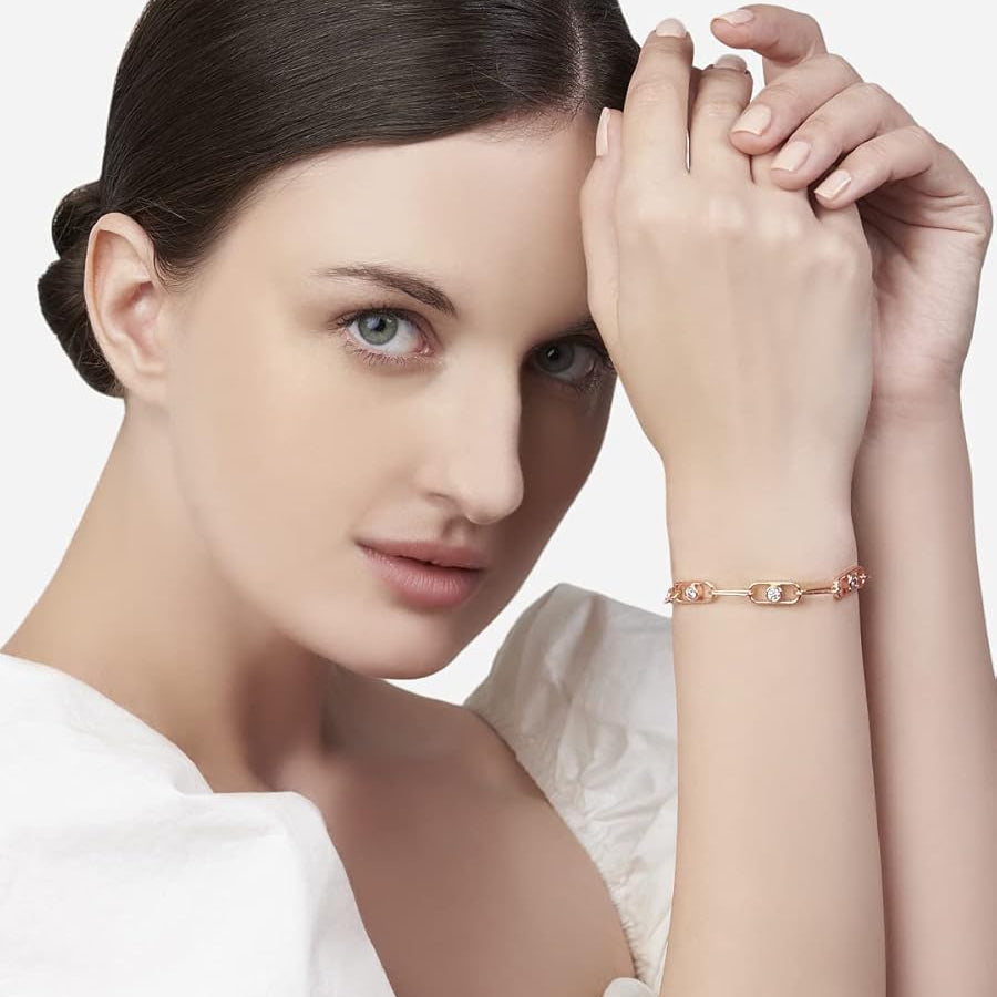 Minimal Oval Link Chain Rose Silver Gold CZ Anti Tarnish Brass Bracelet