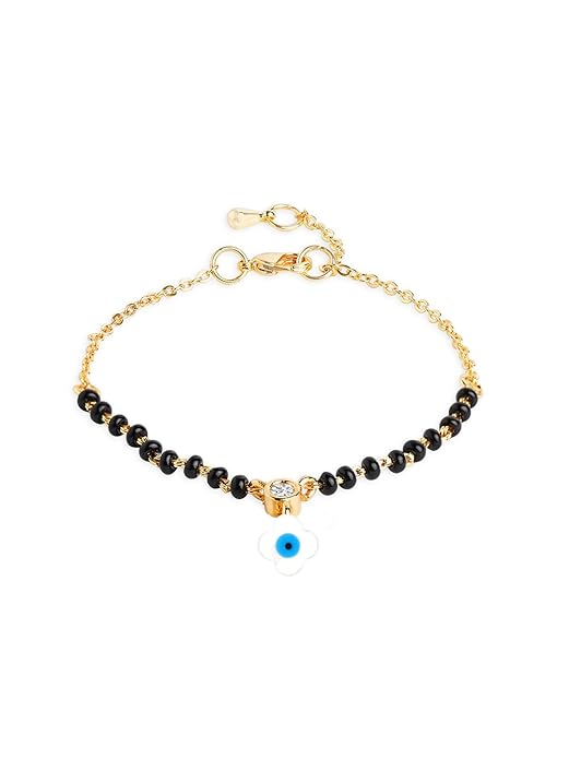 Designer Evil Eye Charm Black Beads Rose Silver Gold Brass Bracelet