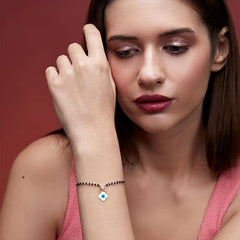 Designer Evil Eye Charm Black Beads Rose Silver Gold Brass Bracelet