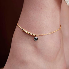 Minimal Black Beads Charm Rose Silver Gold Anti Tarnish Brass Anklets