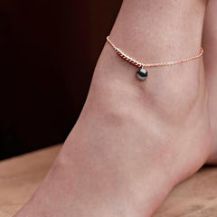 Minimal Black Beads Charm Rose Silver Gold Anti Tarnish Brass Anklets