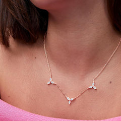 Delicate Floral Leaf Rose Silver Gold CZ Anti Tarnish Brass Necklace