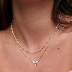 Elegant Double Layer Rose Silver Gold CZ Anti Tarnish Brass Necklace
