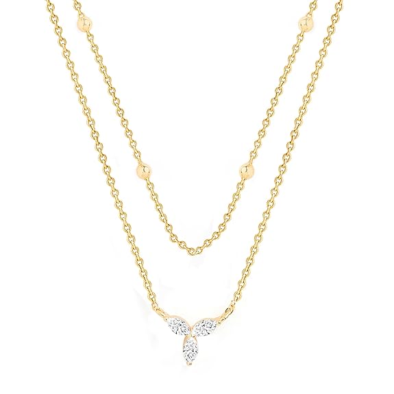 Elegant Double Layer Rose Silver Gold CZ Anti Tarnish Brass Necklace
