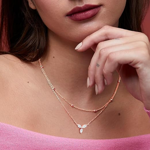 Elegant Double Layer Rose Silver Gold CZ Anti Tarnish Brass Necklace