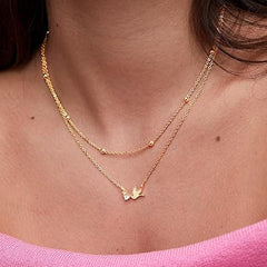 Delicate Layered Chain Bird Charm Rose Silver Gold CZ Brass Necklace