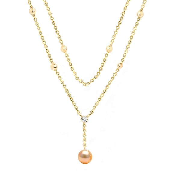 Dainty Double Layer Rose Silver Gold Plated CZ Pearl Brass Necklace