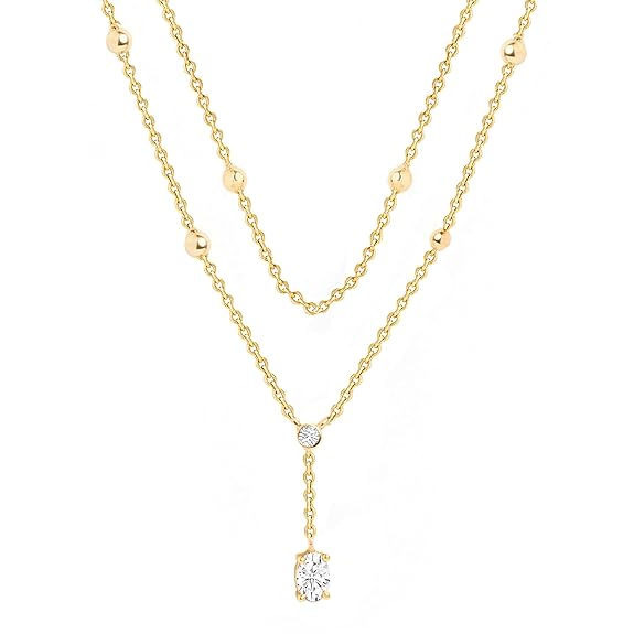 Delicate Two-Layer Rose Silver Gold CZ Anti Tarnish Brass Necklace