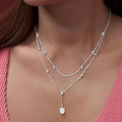Delicate Two-Layer Rose Silver Gold CZ Anti Tarnish Brass Necklace