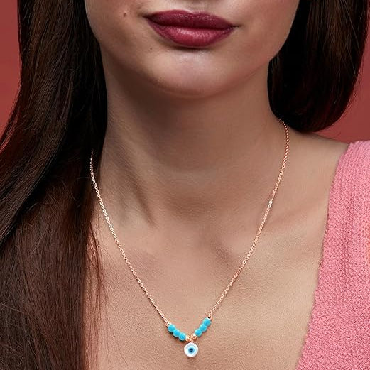 Modern Evil Eye Rose Silver Gold Enamel Anti Tarnish Brass Necklace