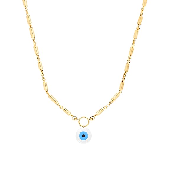 Minimal Blue Enamel Evil Eye Rose Silver Gold Plated Brass Necklace