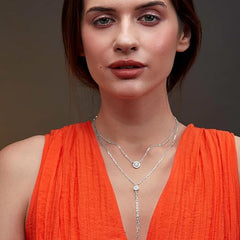 Layered Lariat Chain Rose Silver Gold CZ Anti Tarnish Brass Necklace