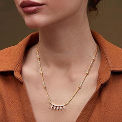 Minimalist Leaf Rose Silver Gold Plated CZ Anti Tarnish Brass Necklace