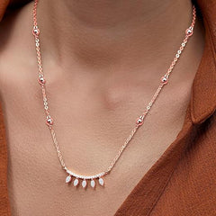 Minimalist Leaf Rose Silver Gold Plated CZ Anti Tarnish Brass Necklace