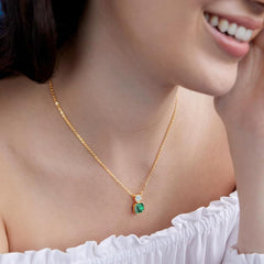 Green Emerald Cut Round Rose Silver Yellow Gold CZ Brass Pendant Chain