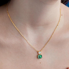 Green Emerald Cut Round Rose Silver Yellow Gold CZ Brass Pendant Chain