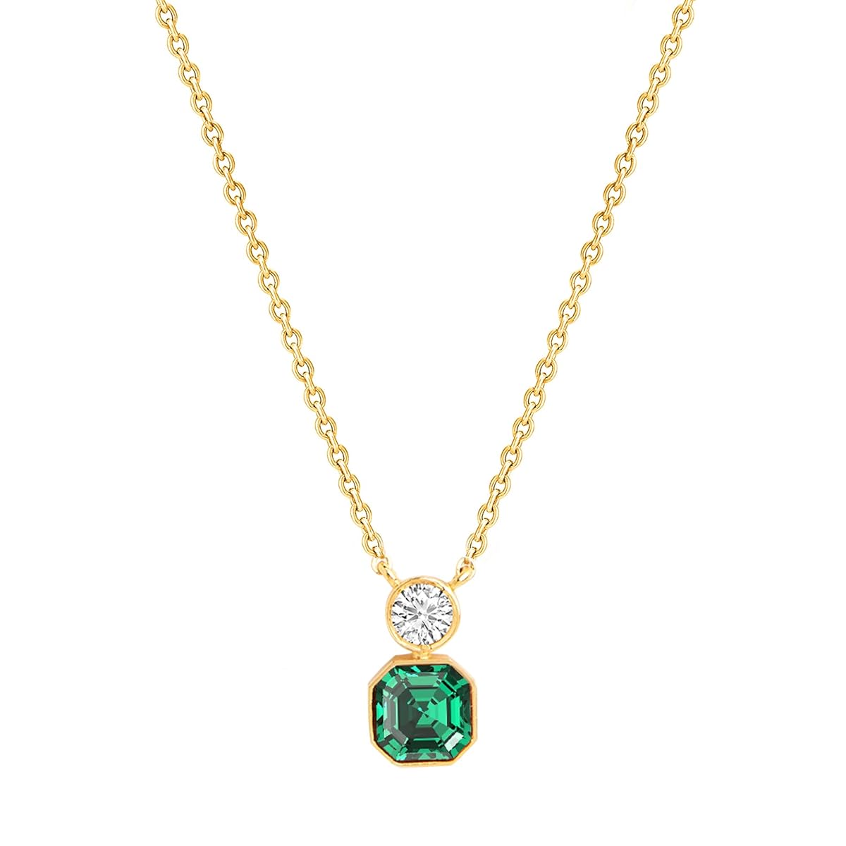 Green Emerald Cut Round Rose Silver Yellow Gold CZ Brass Pendant Chain