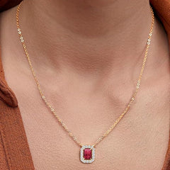 Minimal Emerald Cut Rose Silver Gold CZ Anti Tarnish Brass Necklace