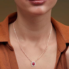 Minimal Emerald Cut Rose Silver Gold CZ Anti Tarnish Brass Necklace