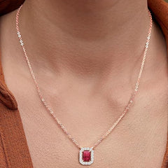 Minimal Emerald Cut Rose Silver Gold CZ Anti Tarnish Brass Necklace