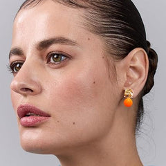 Cushion Cut Orange Pearl Rose Silver Gold Plated CZ Brass Hoop Earrings