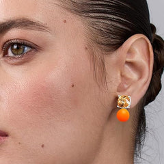 Cushion Cut Orange Pearl Rose Silver Gold Plated CZ Brass Hoop Earrings