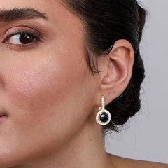 Black Coral Stone Rose Silver Gold CZ Anti Tarnish Brass Hoop Earrings