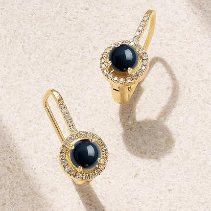 Black Coral Stone Rose Silver Gold CZ Anti Tarnish Brass Hoop Earrings