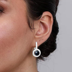 Black Coral Stone Rose Silver Gold CZ Anti Tarnish Brass Hoop Earrings