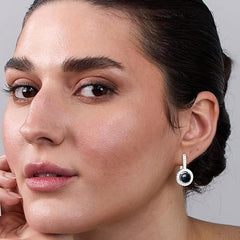 Black Coral Stone Rose Silver Gold CZ Anti Tarnish Brass Hoop Earrings